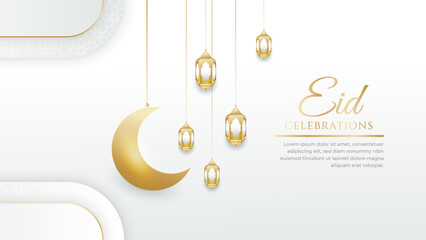 Eid mubarak white and gold background simple element with ornament