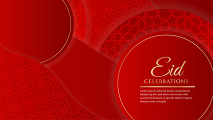 Fototapeta premium Vector eid mubarak celebratory red and gold illustration