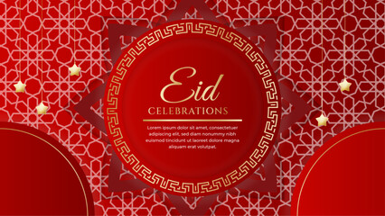 vector beautiful eid mubarak islamic red and gold