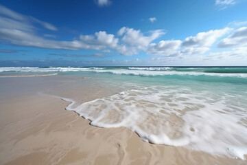 Beautiful blue sea ocean with shallow waves and sand beach. 
