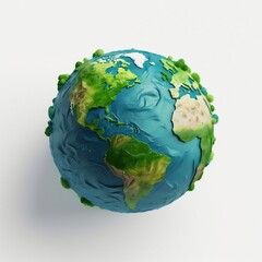 A blue and green earth globe on a white background. Generative AI