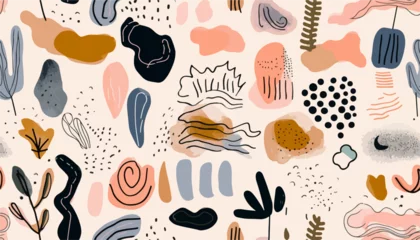 Raamstickers Big set of trendy design elements. Collection of different hand drawn shapes and textures. seamless pattern © Eli Berr