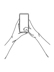 Continuous one line drawing of hands holding smartphone. Vector illustration.