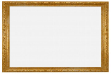 Cornice oro, dorata, con spazio vuoto centrale per possibile inserimento di immagini o testo. Illustrazione 3D