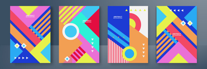 Obraz premium Artworks, posters inspired postmodern of vector abstract dynamic symbols with bold geometric shapes, useful for web background, poster art design, magazine front page, hi-tech print, cover artwork.