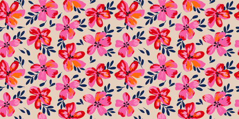 Hand drawn flowers, seamless patterns with floral for fabric, textiles, clothing, wrapping paper, cover, banner, interior decor, abstract backgrounds.