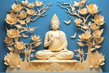 buddha meditate on lotus flower, generative AI