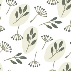 Seanmless pattern with twigs, leaves and seeds