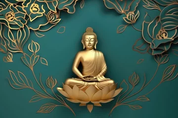 Zelfklevend Fotobehang buddha meditate on lotus flower, generative AI © Kien