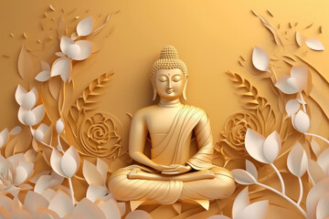buddha meditate on lotus flower, generative AI - obrazy, fototapety, plakaty