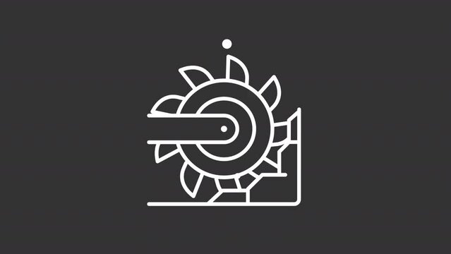 Animated bucket wheel white icon. Excavator working line animation. Mining machinery. Open pit. Loop HD video with alpha channel, transparent background. Motion graphic design for night mode