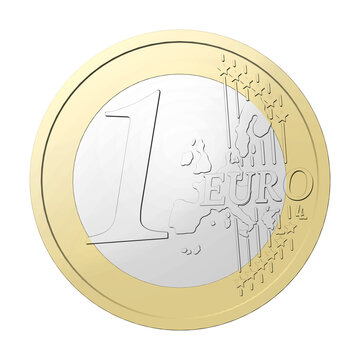 PNG. Trasparente. Moneta da un Euro, isolata su sfondo bianco.