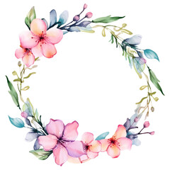 Naklejka premium Spring Floral Round Frame watercolor illustration