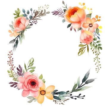 Spring Floral Round Frame watercolor illustration