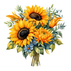 Naklejka premium Beautiful Sunflower bouquet illustration transparent background