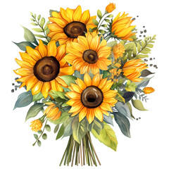 Beautiful Sunflower bouquet illustration transparent background