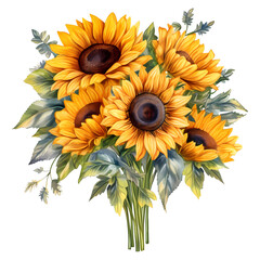 Fototapeta na wymiar Beautiful Sunflower bouquet illustration transparent background
