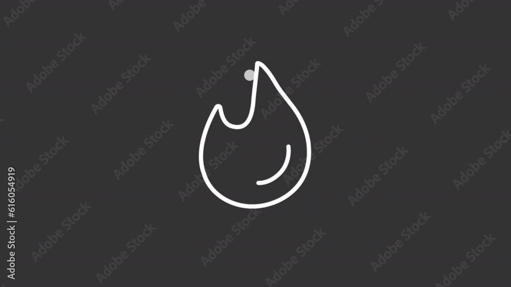 Poster animated burning flame white icon. fire line animation. fireplace warm. dangerous situation. loop hd