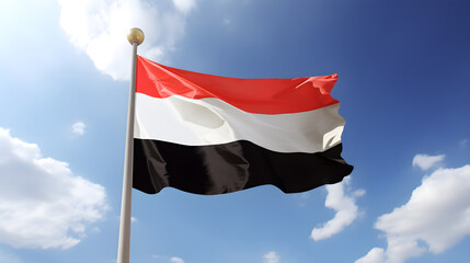 Fototapeta na wymiar Yemen flag waving in the wind created with Generative AI
