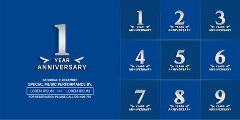 set of anniversary logo with silver number on blue background can be use for celebration