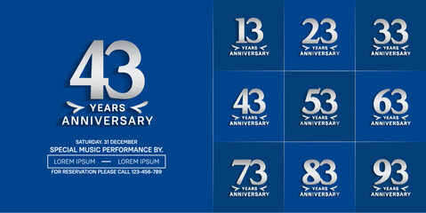 set of anniversary logo with silver number on blue background can be use for celebration