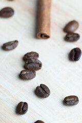 Aromatic coffee beans and cinnamon stick