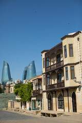 Fototapeta na wymiar Baku, Old city and modern new buildings