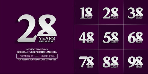 set of anniversary logo with silver number on purple background can be use for celebration