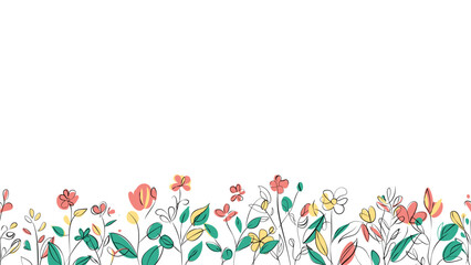 Fototapeta na wymiar Spring Colorful botanical flat vector Horizontal illustration on white background.