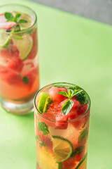 Watermelon with peppermint and lemon sodas