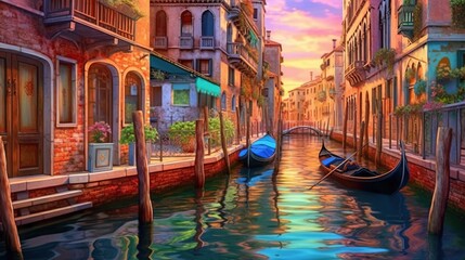 Obraz na płótnie Canvas Charming canal town exploration . Fantasy concept , Illustration painting.