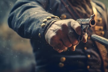 soldier hand holding a revolver