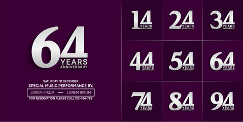 set of anniversary logo with silver number on purple background can be use for celebration