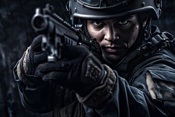 portrait of a soldier with a gun