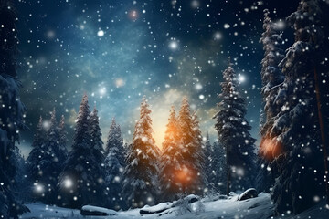 Obraz premium fountain in the winter snowfall night