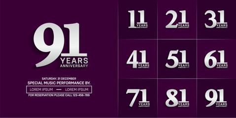 set of anniversary logo with silver number on purple background can be use for celebration