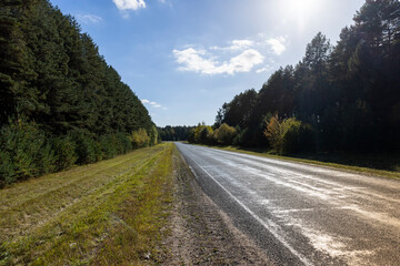 Paved road in the autumn season in sunny weather