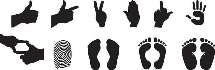 Hands and feet collection icons on white background.
