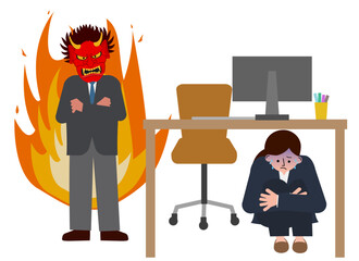上司が激怒していて追い詰められる部下のイラスト（パワハラ）