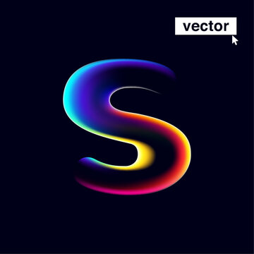 S letter logo with neon glitch. Multicolor gradient sign with double exposure and illusion effect. Glowing color shift vector icon. Perfect for your vibrant heading, video game screens, Sale banner.