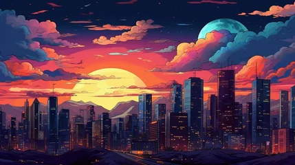 City skyline at night . Fantasy concept , Illustration painting. © X-Poser