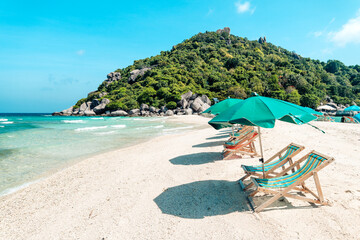 White beach and seaside chairs,relax in summer