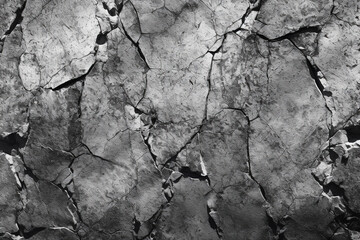 Black white stone texture. Rock surface. Close-up. Like a old rough concrete wall. Dark gray grunge background with space for design. Template. Backdrop. Wide banner. Panoramic - obrazy, fototapety, plakaty