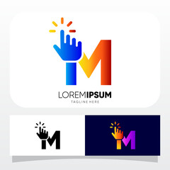 Fototapeta na wymiar Letter M Hand Clicking Finger Cursor Mouse Logo Design Vector Icon Graphic Emblem Illustration