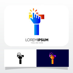 Letter T Hand Clicking Finger Cursor Mouse Logo Design Vector Icon Graphic Emblem Illustration