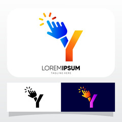 Letter Y Hand Clicking Finger Cursor Mouse Logo Design Vector Icon Graphic Emblem Illustration