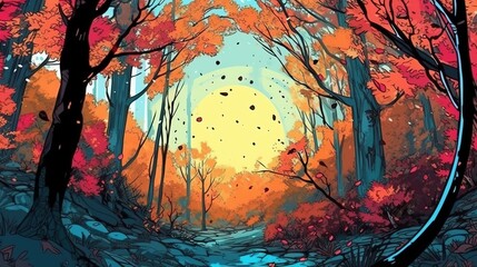 Colorful autumn foliage . Fantasy concept , Illustration painting.