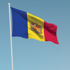 Waving flag of Andorra on flagpole. Template for independence