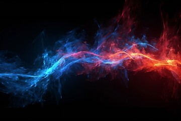 Red and blue fire trails with particles background Generative AI