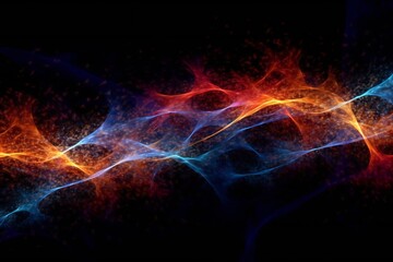 Red and blue fire trails with particles background Generative AI